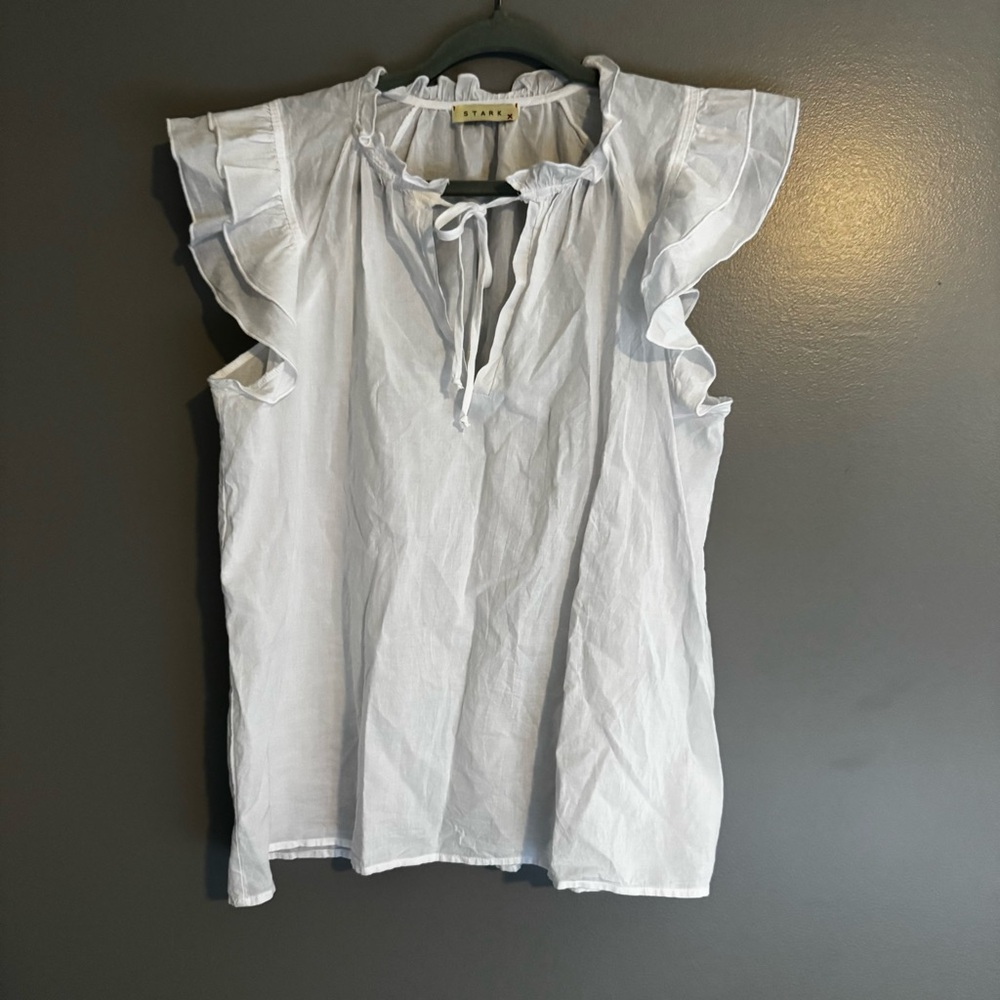 Stark X Ruffle Sleeve Top in White Women’s Size Small‎